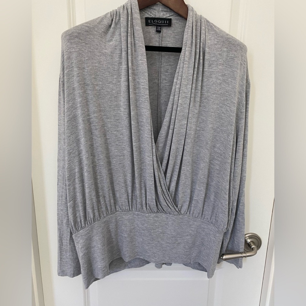 Eloquii Gray Faux Knit Wrap Top Size 14/16